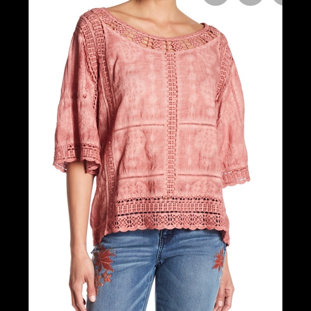 Democracy Kimono Sleeve Crochet Lace Top Small